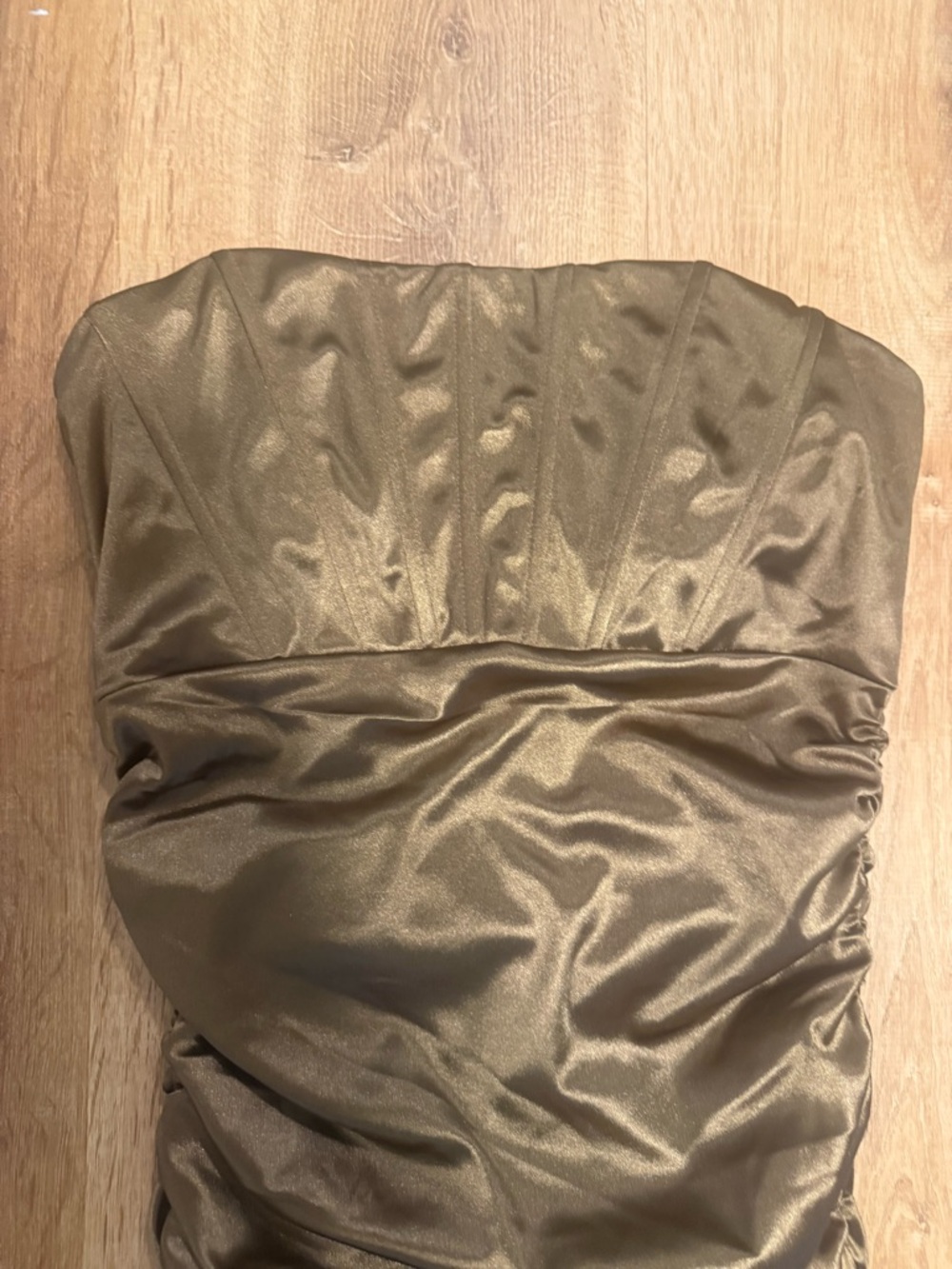Forever 21 Strapless Satin Ruched Dress in brown